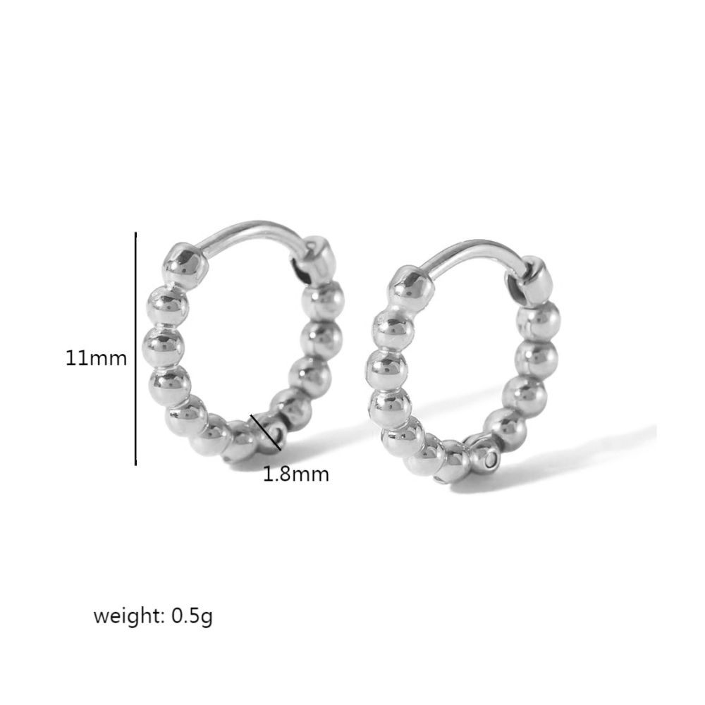 Small Dainty Beaded Hoop Earrings In Waterproof Stainless Steel