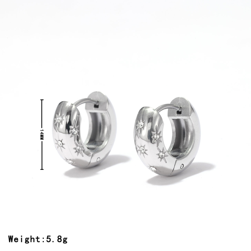 Bold Cubic Zirconia Star Hoop Earrings In stainless steel with 14K PVD-coating