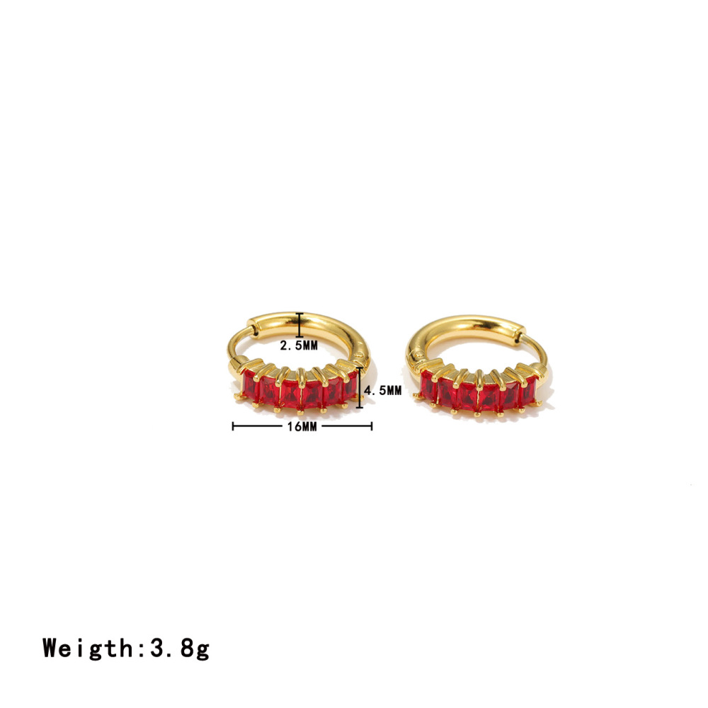 Rainbow Colored Princess Cut Cubic Zirconia Hoop Earrings In Stainless Steel