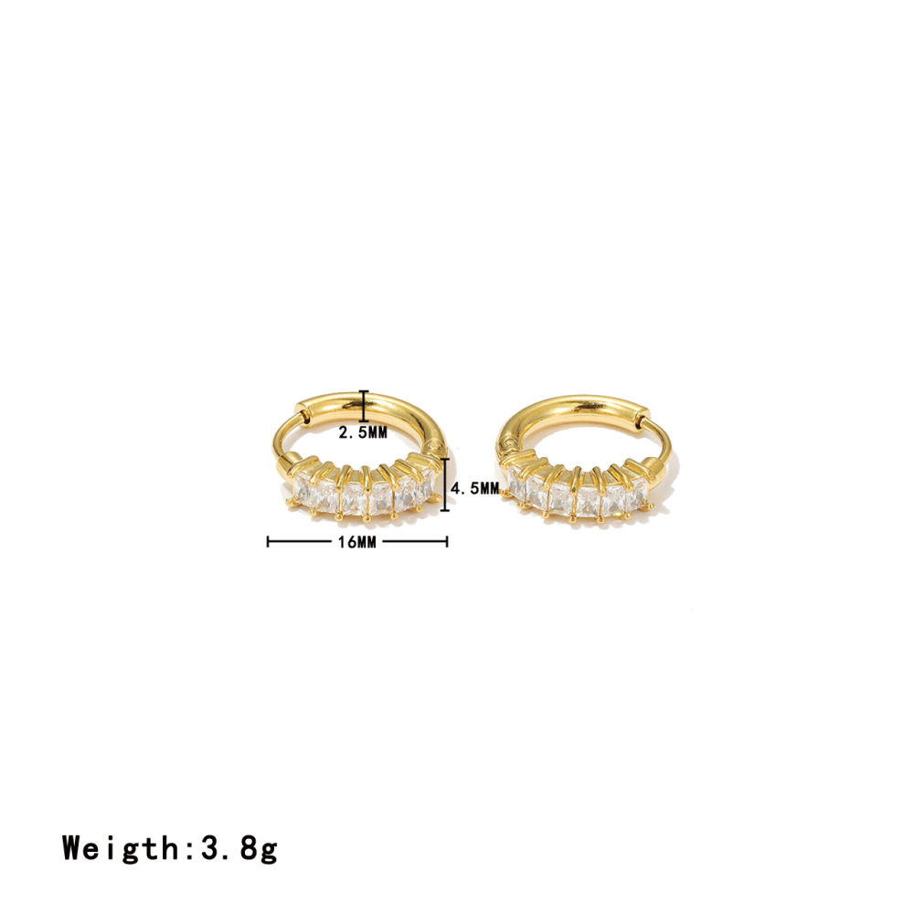 Rainbow Colored Princess Cut Cubic Zirconia Hoop Earrings In Stainless Steel