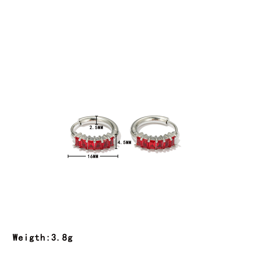 Rainbow Colored Princess Cut Cubic Zirconia Hoop Earrings In Stainless Steel