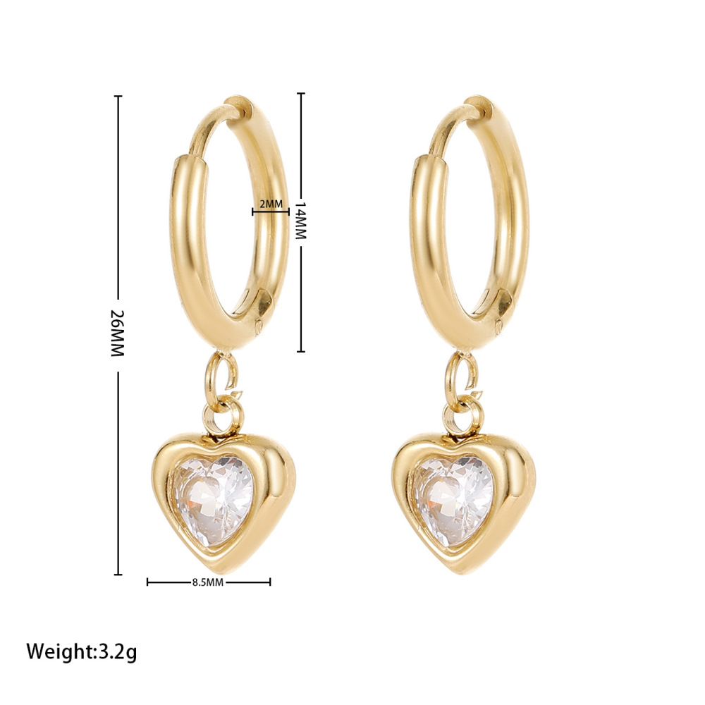 18K Gold Plated Heart Drop Hoop Earrings With Cubic Zirconia, Color Options Avialable