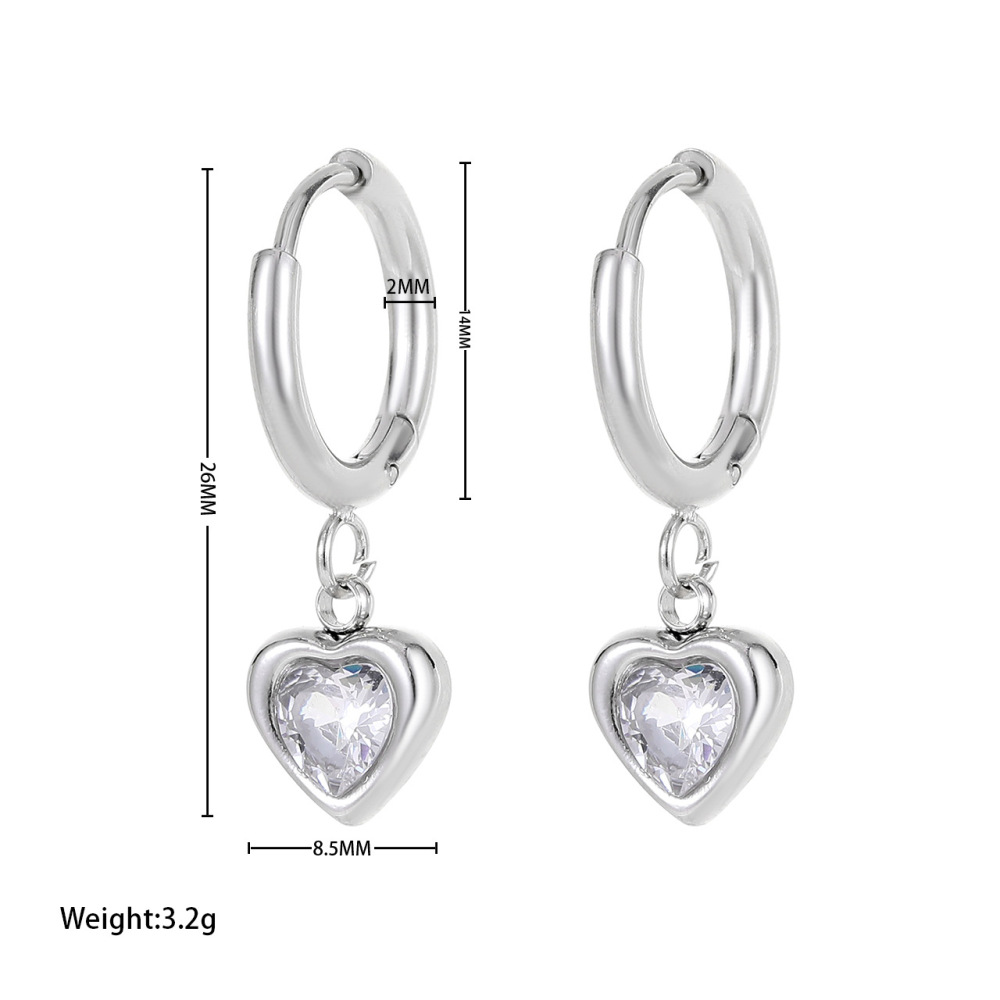 18K Gold Plated Heart Drop Hoop Earrings With Cubic Zirconia, Color Options Avialable