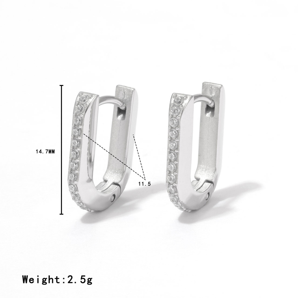 14k Gold Plating Cubic Zirconia Squared Hoop Earrings In Stainless Steel