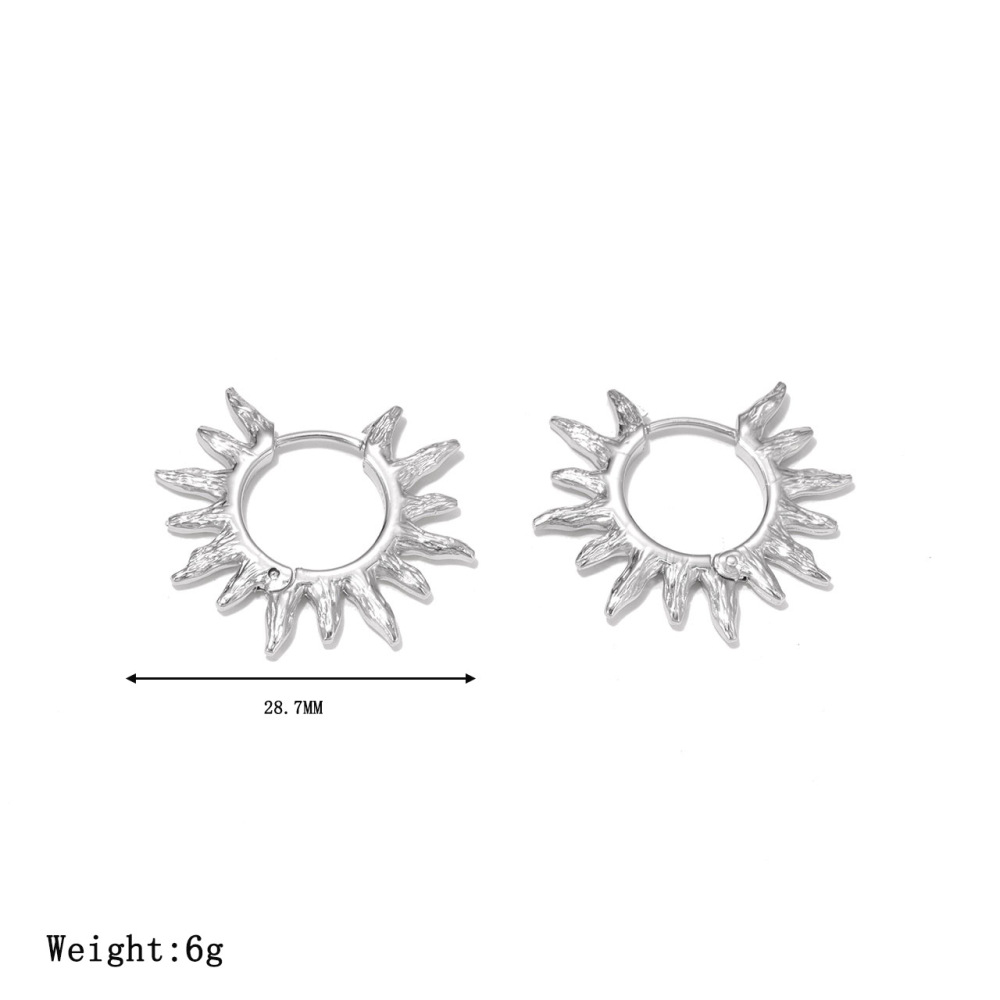 Gold Plated Sun Inspired Hinged Hoop Earrings In Stainless Steel