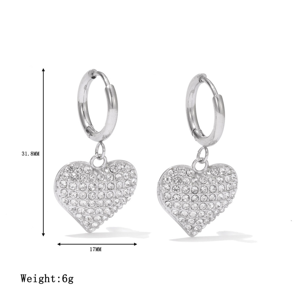 14k Gold Plated CZ Paved Heart Charm Hoop Earrings In Stainless Steel