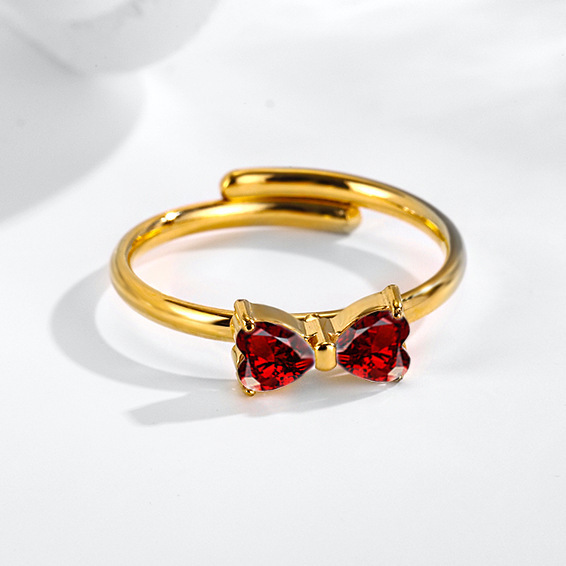 Adjustable Heart Shape Cubic Zirconia Bow Ring In Stainless Steel