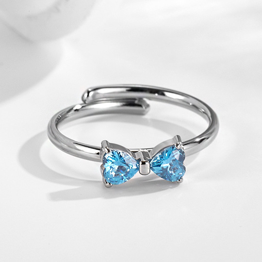 Adjustable Heart Shape Cubic Zirconia Bow Ring In Stainless Steel