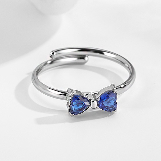 Adjustable Heart Shape Cubic Zirconia Bow Ring In Stainless Steel