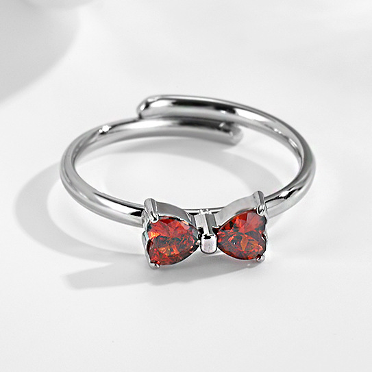 Adjustable Heart Shape Cubic Zirconia Bow Ring In Stainless Steel