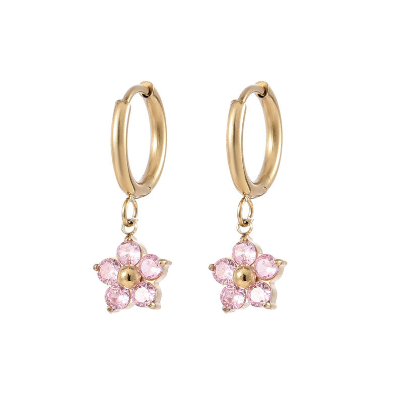 Flower Drop Huggie Earrings with Cubic Zirconia