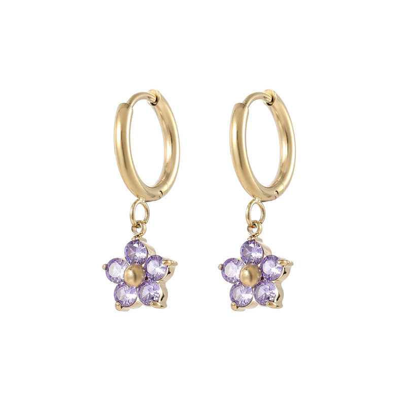 Flower Drop Huggie Earrings with Cubic Zirconia