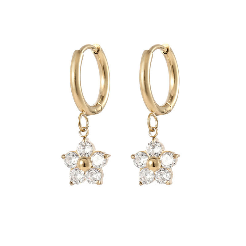Flower Drop Huggie Earrings with Cubic Zirconia