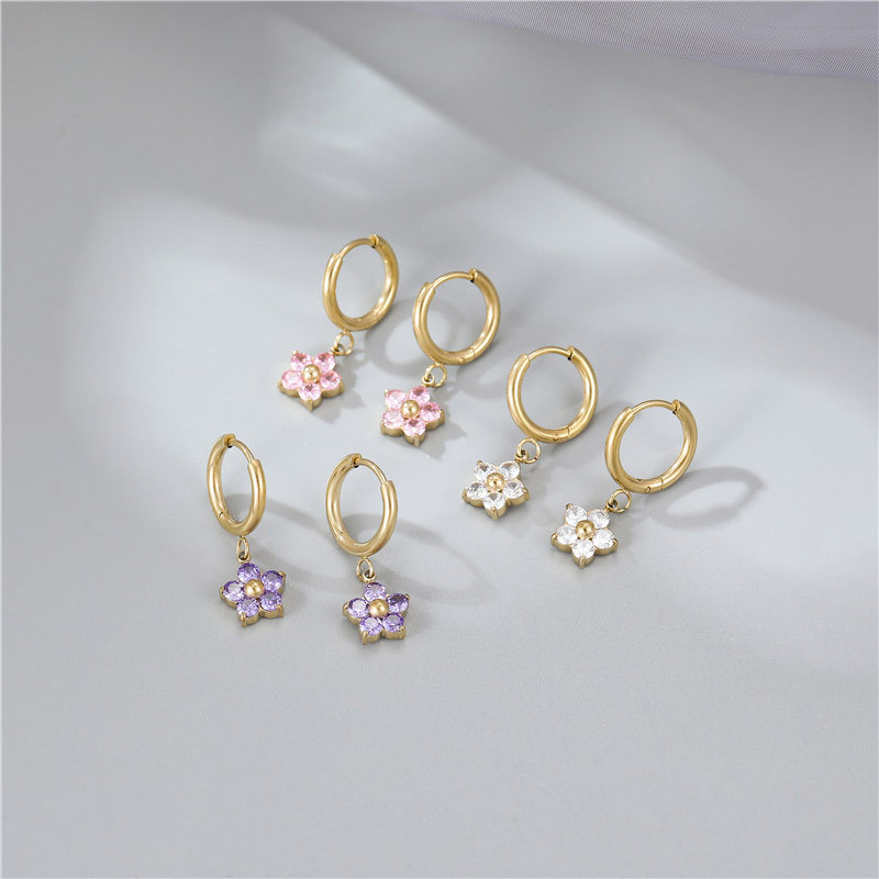 Flower Drop Huggie Earrings with Cubic Zirconia