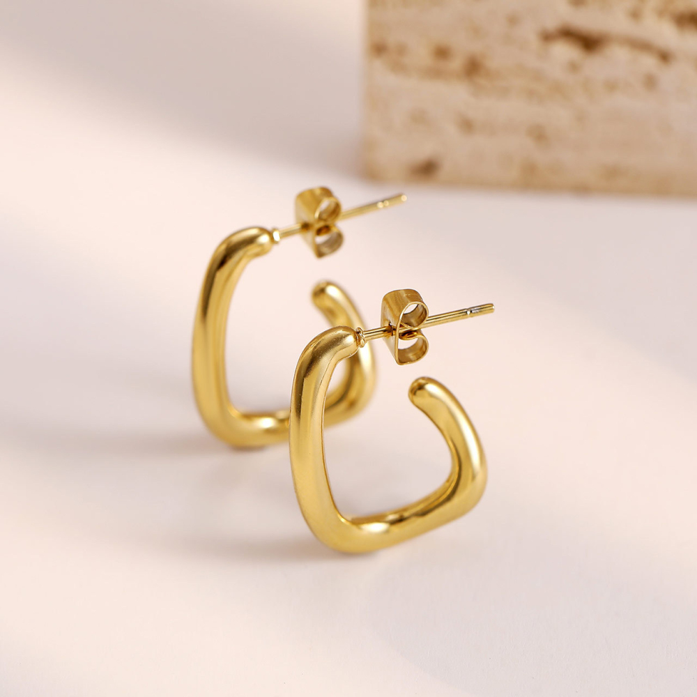 Polished PVD Plated Stainless Steel U-Shape Hoop Earrings
