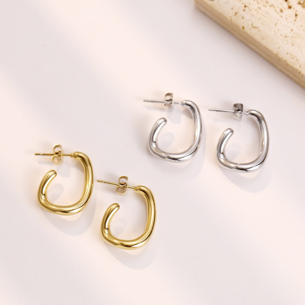 Polished PVD Plated Stainless Steel U-Shape Hoop Earrings