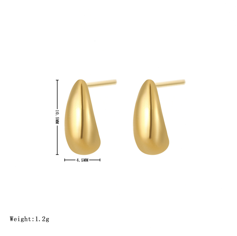 Polished PVD 14K Gold Plated Stainless Steel Teardrop Stud Earrings