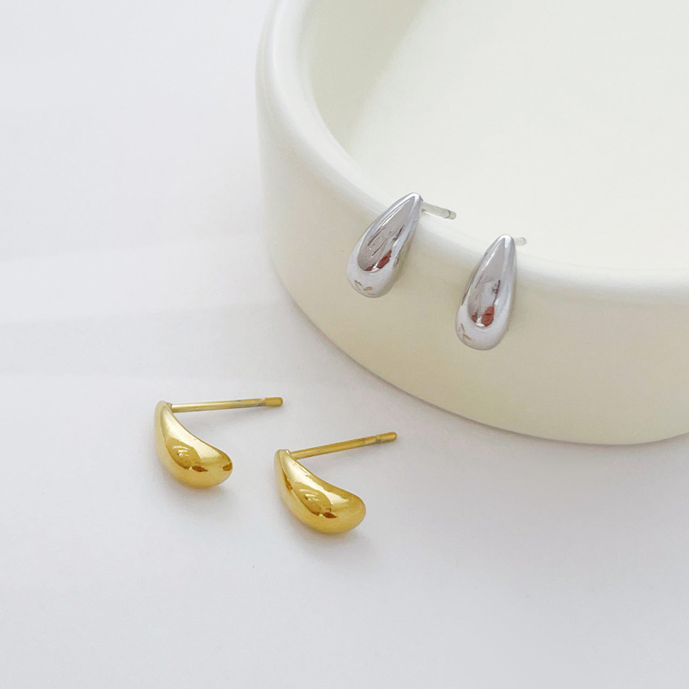 Polished PVD 14K Gold Plated Stainless Steel Teardrop Stud Earrings