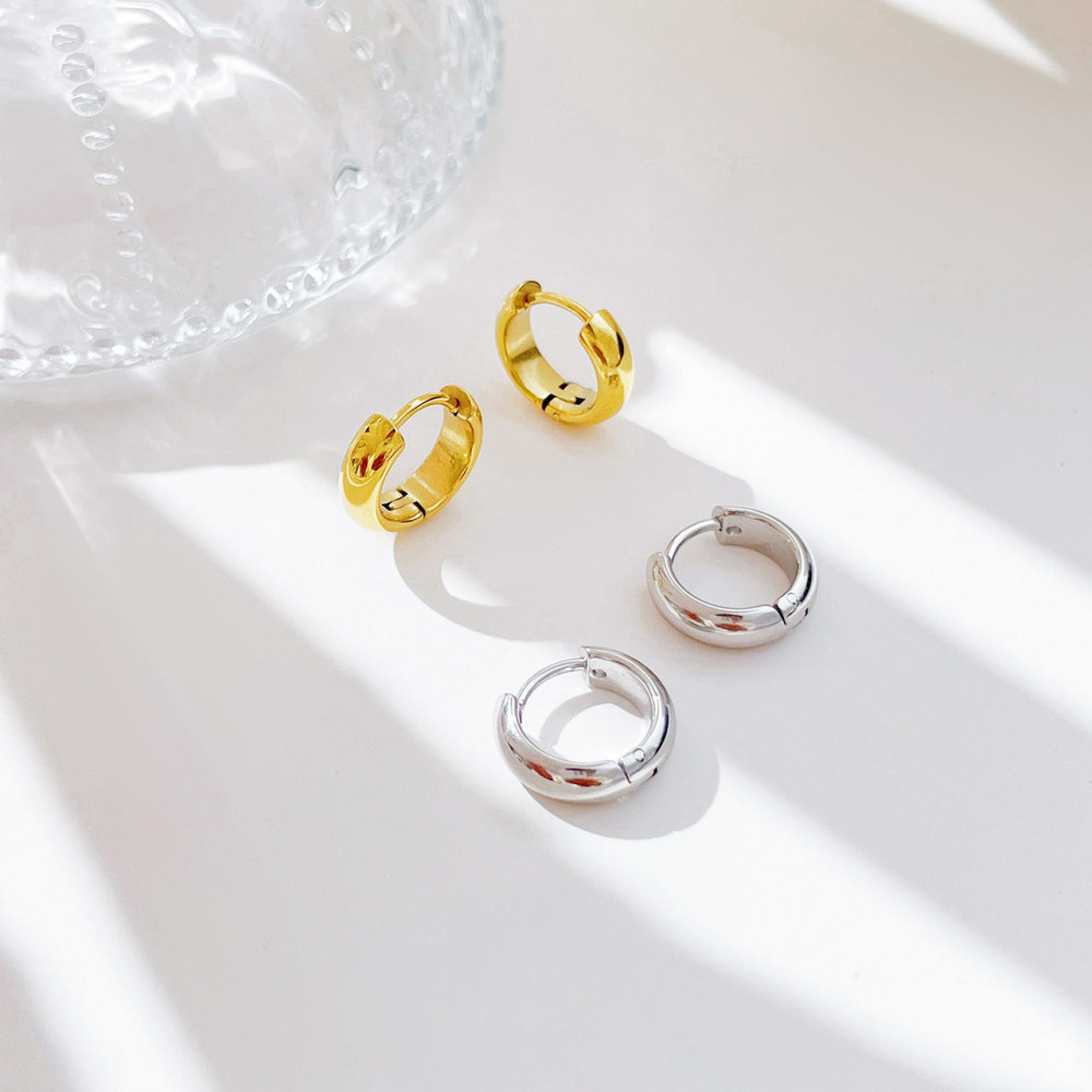 14K PVD Plated Stainless Steel Chunky Polished Huggie Hoop Earrings