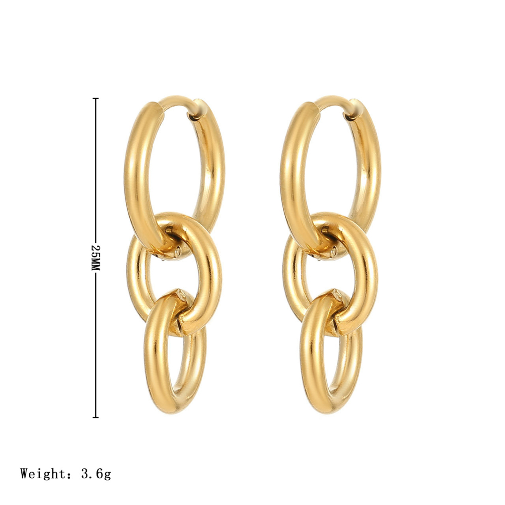 Stainless Steel Chain-Link Drop Huggie Earrings with 14K PVD Coating