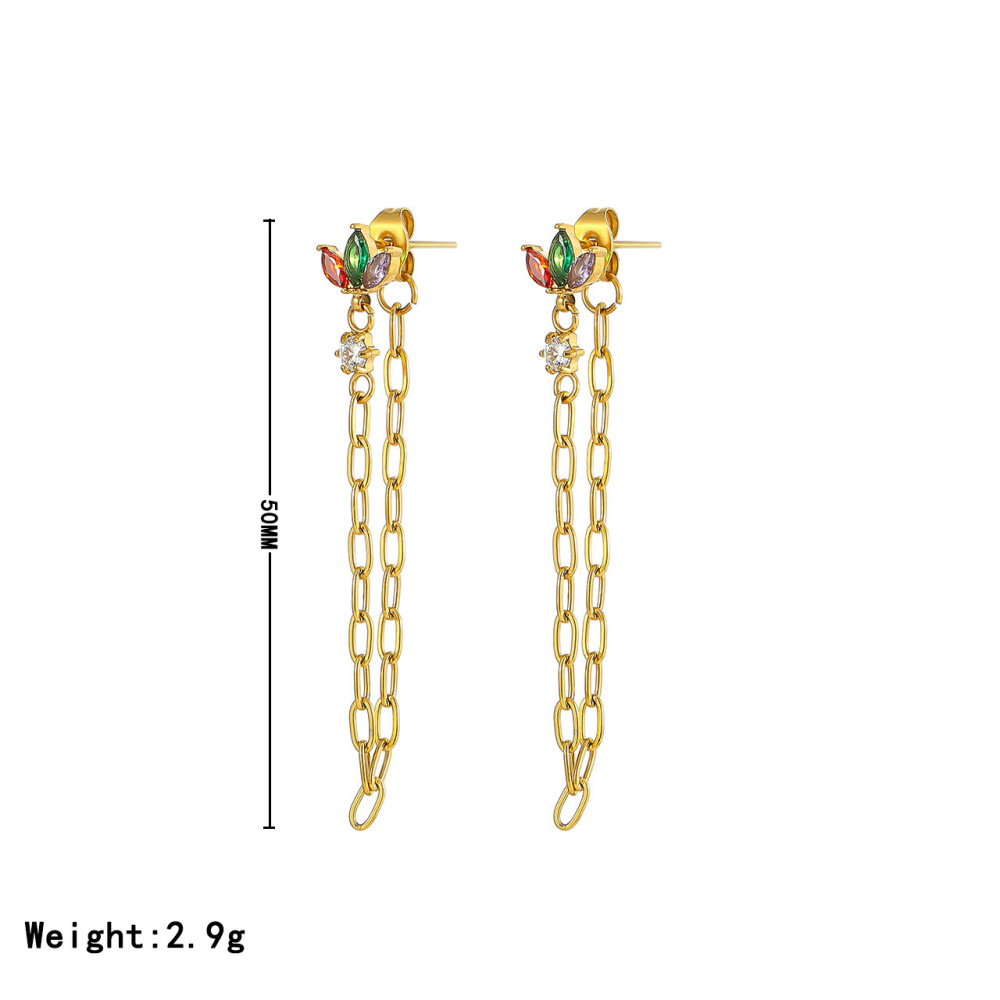14K PVD Plated Stainless Steel Marquise cut CZ Dangle Earrings with Paperclip Chain