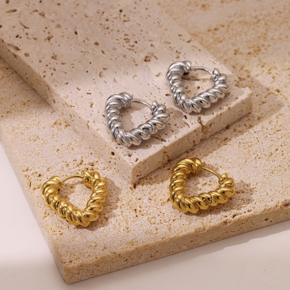 Twisted PVD  Stainless Steel Huggie Hoop Earrings with Hinged Closure