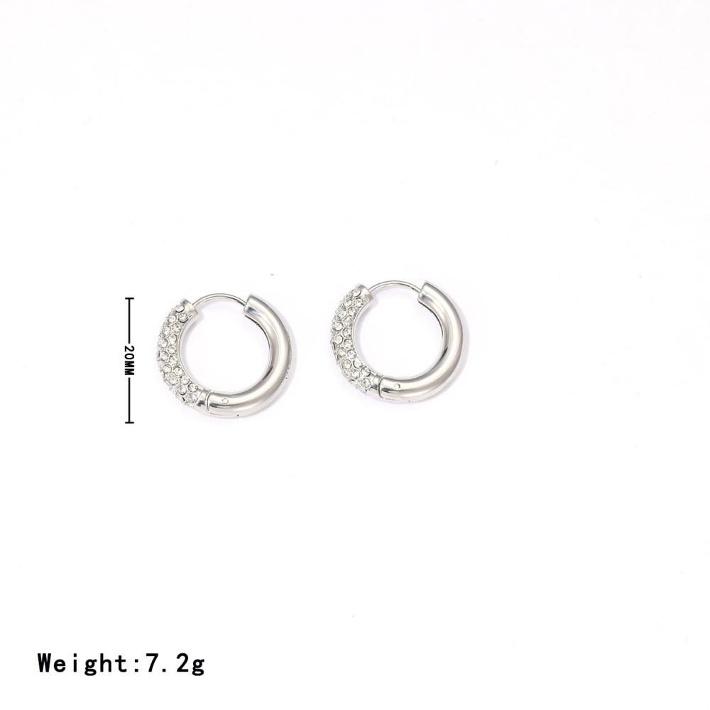 Half Pave Cubic Zirconia Stainless Steel 14K PVD  Hoop Earrings with Hinged Snap Back