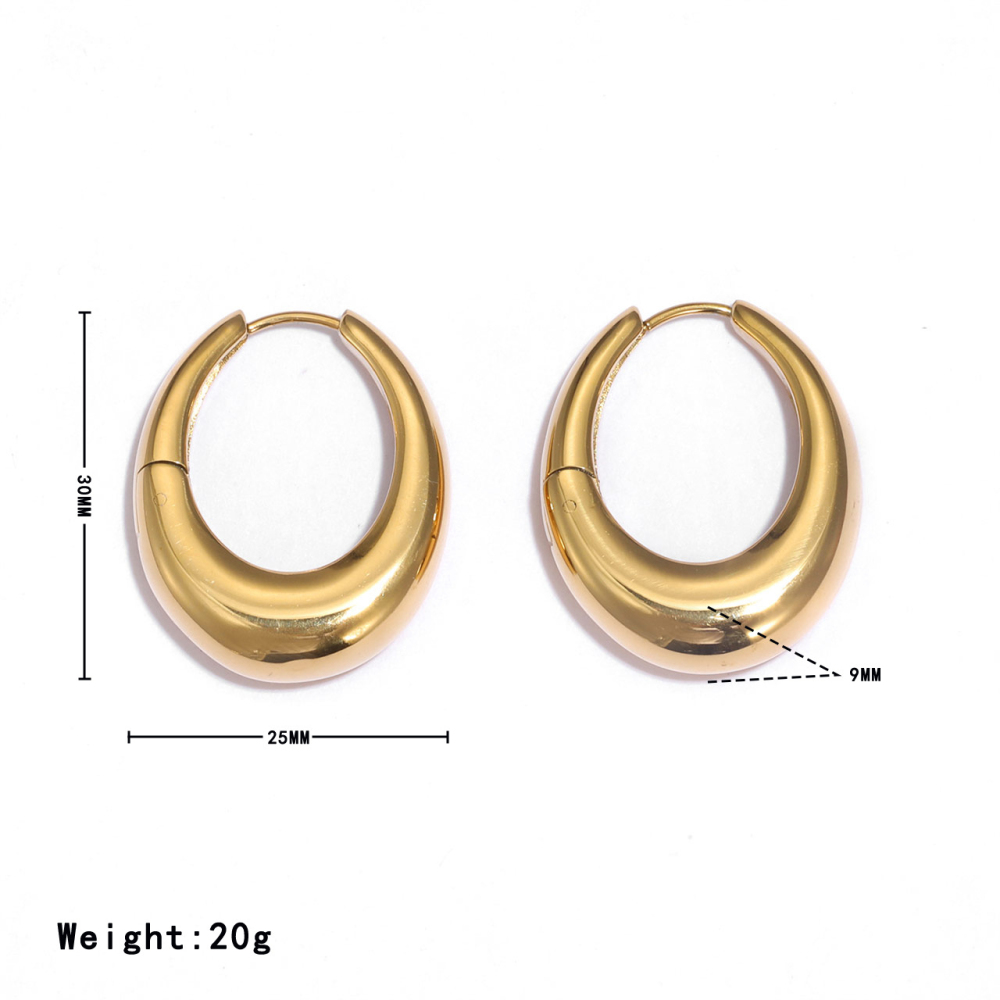 Stainless Steel PVD 14K Gold Plated Chunky Huggie Hoop Earrings with Polished Finish