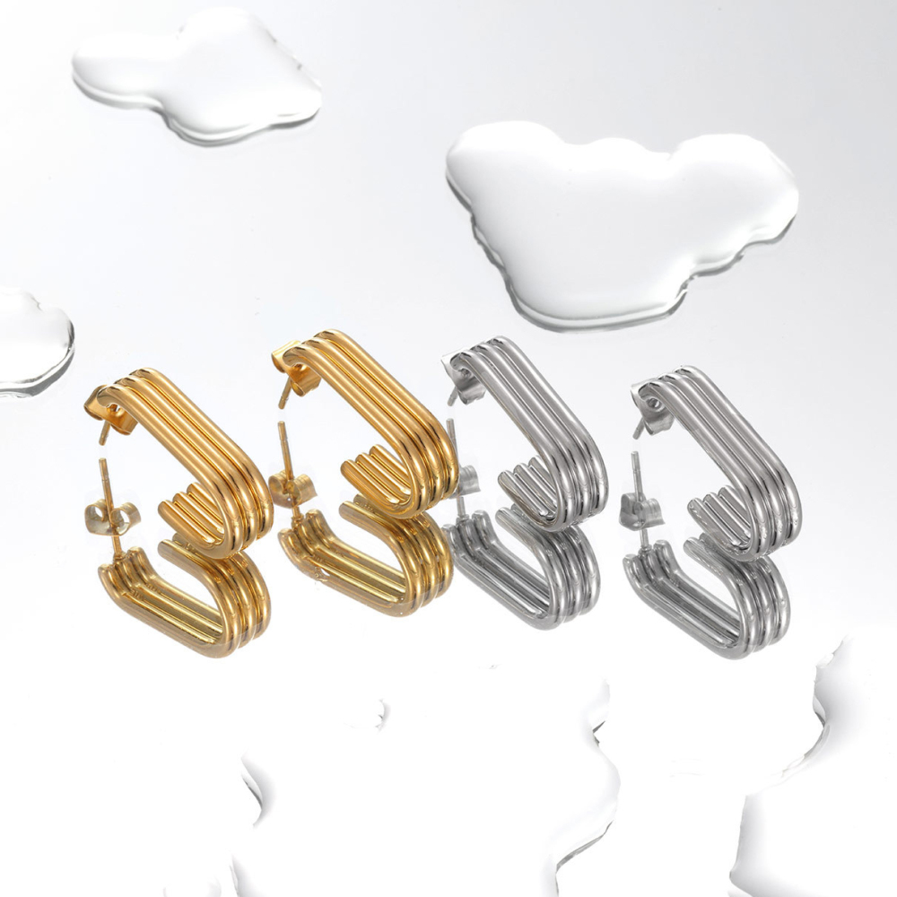Polished Stainless Steel 14K PVD Square Hoop Earrings with Hinged Closure