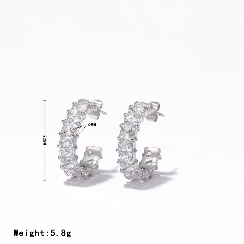 Half Pave Cubic Zirconia Stainless Steel Huggie Hoop Earrings in PVD 14K Gold