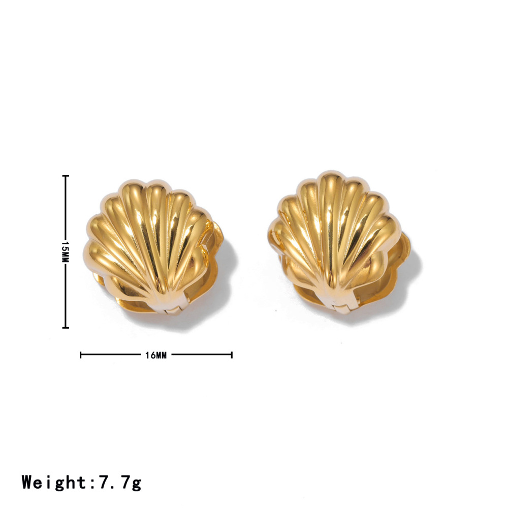 Shell Shape PVD 14K Stainless Steel Huggie Hoop Earrings with Hinged Snap Back