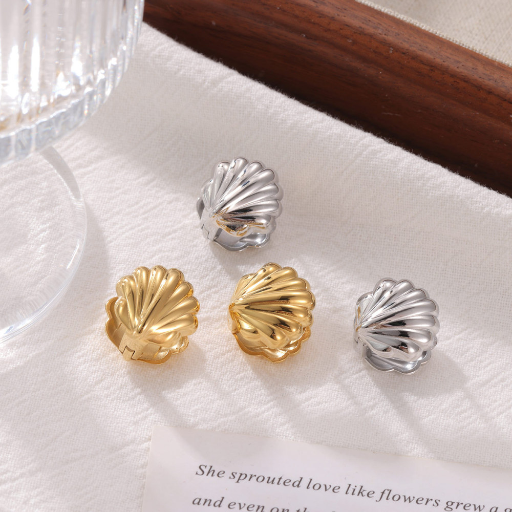 Shell Shape PVD 14K Stainless Steel Huggie Hoop Earrings with Hinged Snap Back