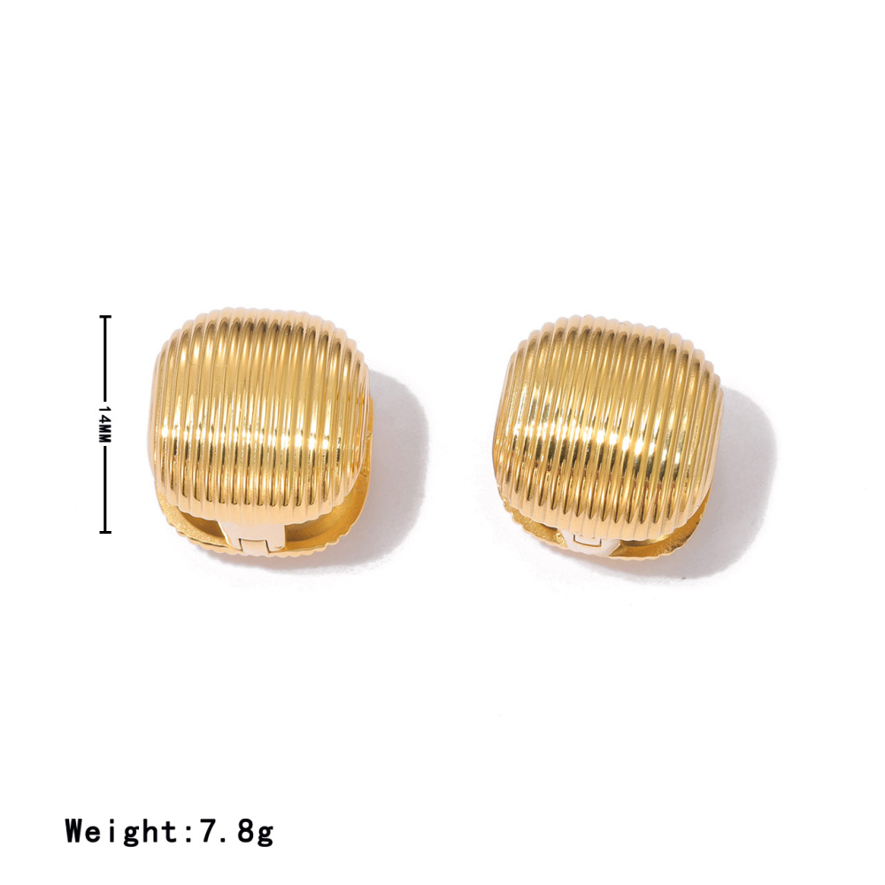 Polished 14K PVD Stainless Steel Shell Shape Stud Earrings with Hinged Closure