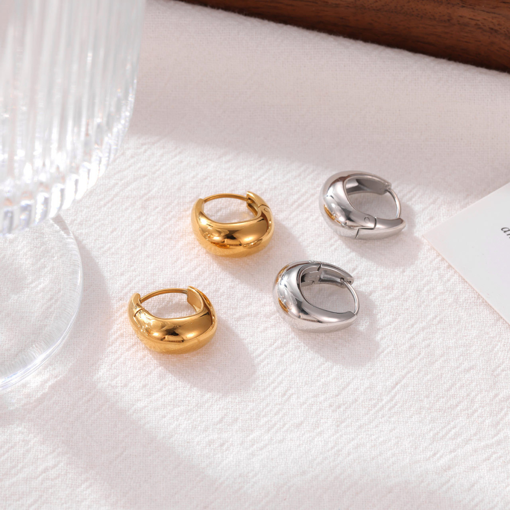 Polished Dome Stainless Steel Huggie Hoop Earrings in PVD 14K Gold