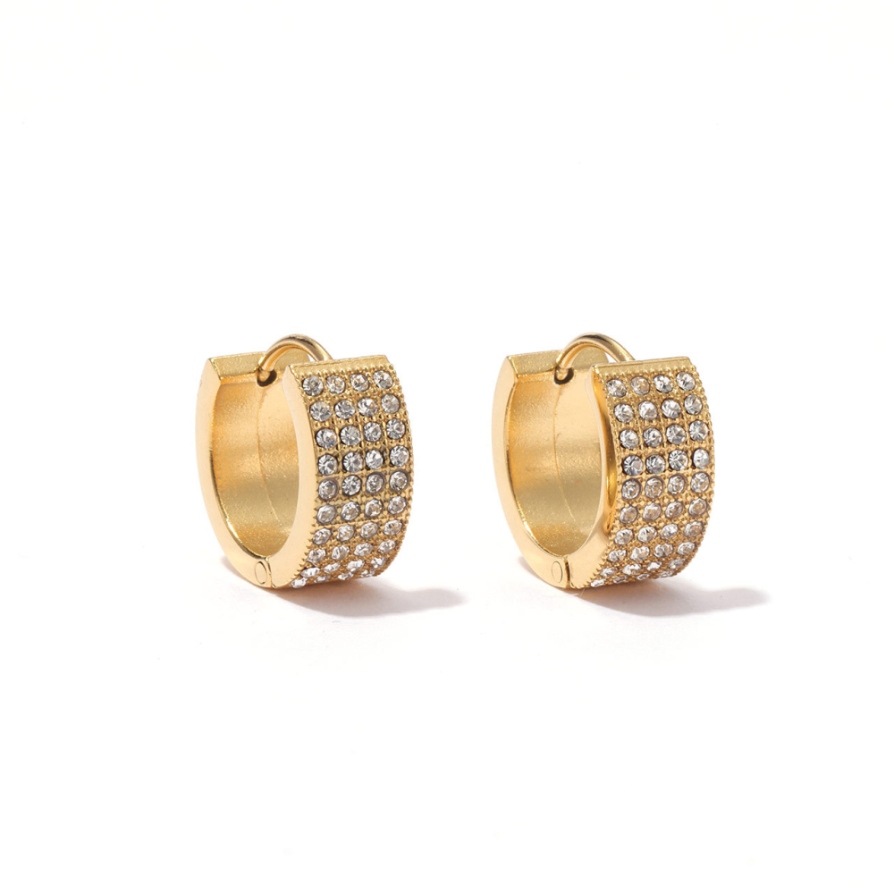 Wholesale PVD 14K Gold Stainless Steel Wide Hoop Earrings with Full Pave CZ
