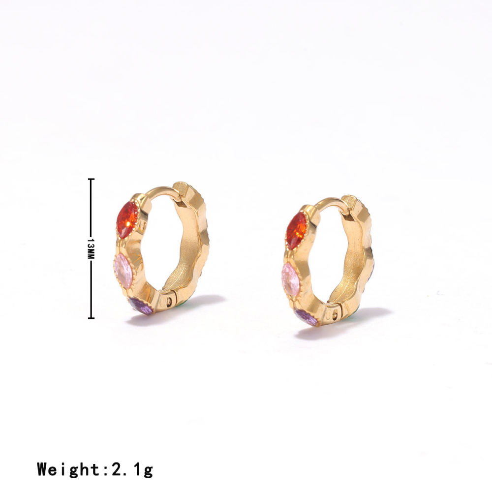 Rainbow Marquise CZ PVD Stainless Steel Huggie Hoop Earrings with Textured Finish