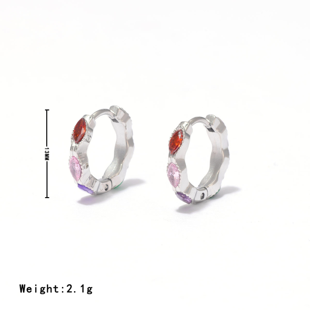 Rainbow Marquise CZ PVD Stainless Steel Huggie Hoop Earrings with Textured Finish