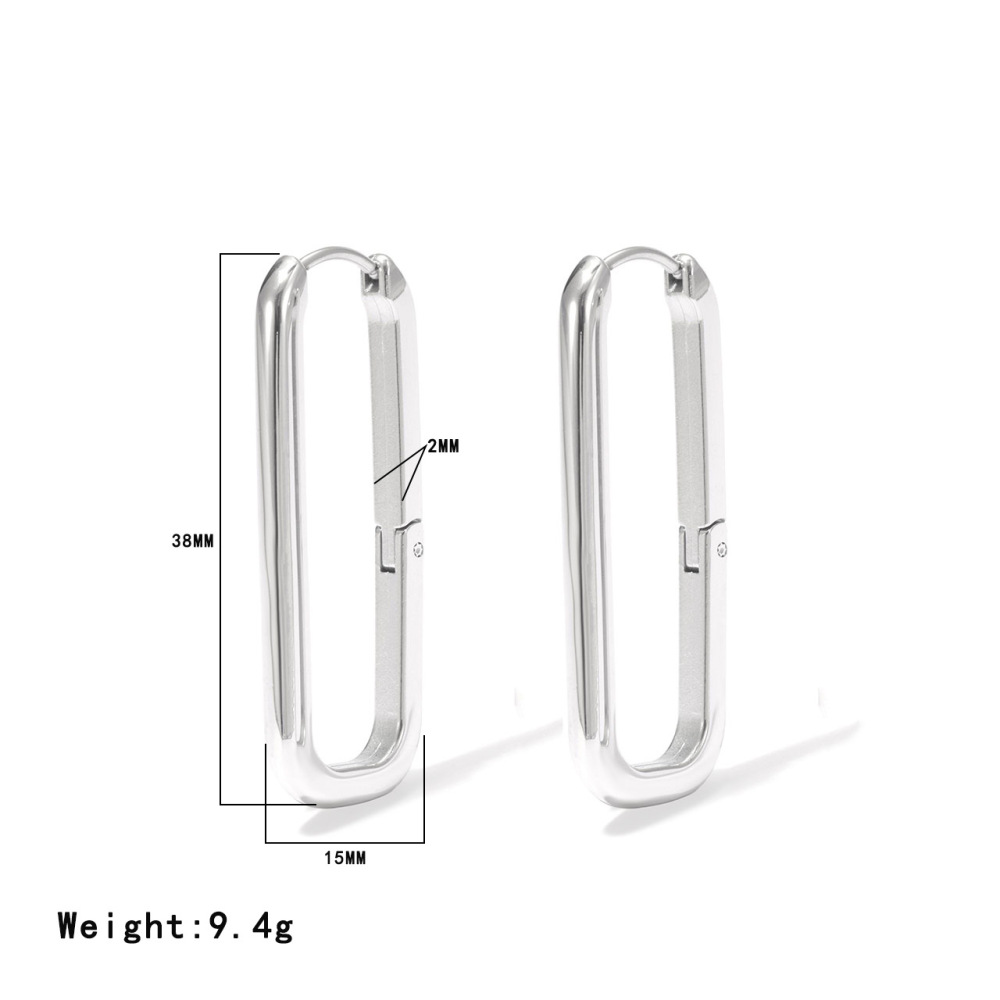 Polished Stainless Steel Elongated Rectangle Hoop Earrings with PVD 14K Gold