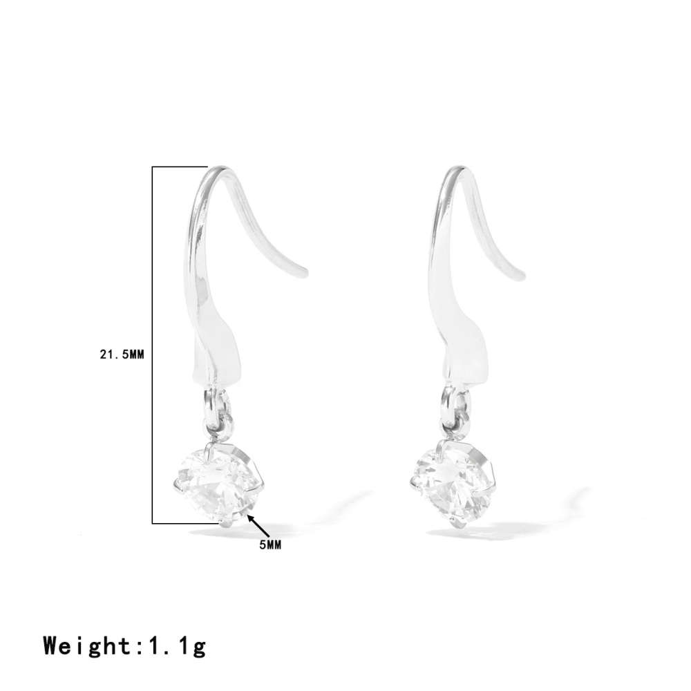 Polished Stainless Steel CZ Drop Fishhook Earrings with PVD 14k Gold
