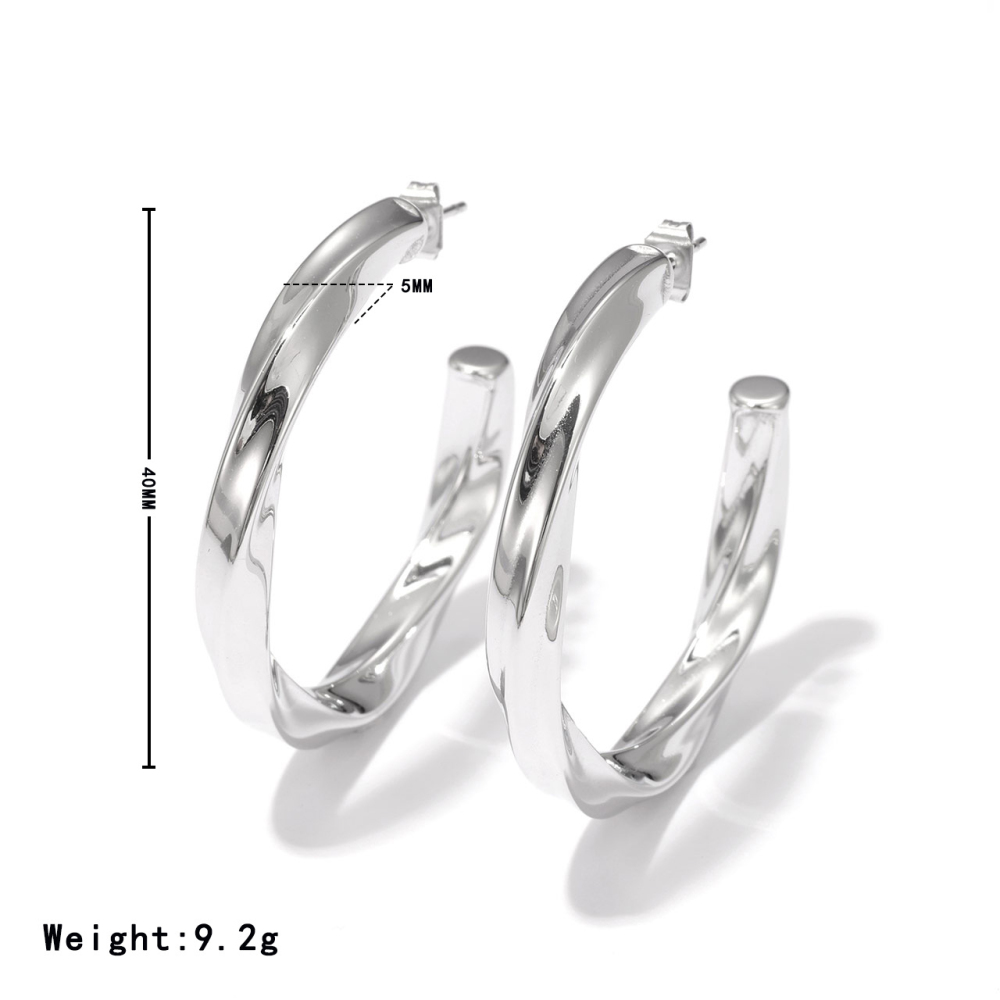 Polished Stainless Steel Twisted C-Hoop Stud Earrings in PVD 14k Gold