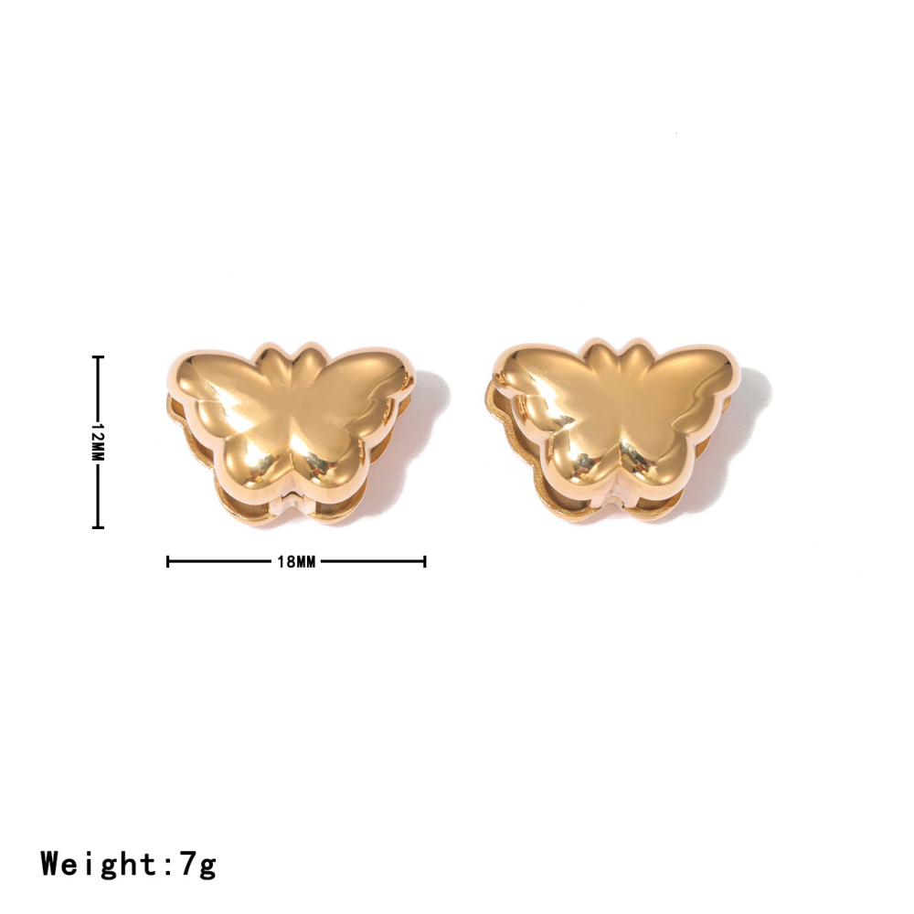 Butterfly Dome Stainless Steel Stud Earrings with PVD 14K Gold Coating