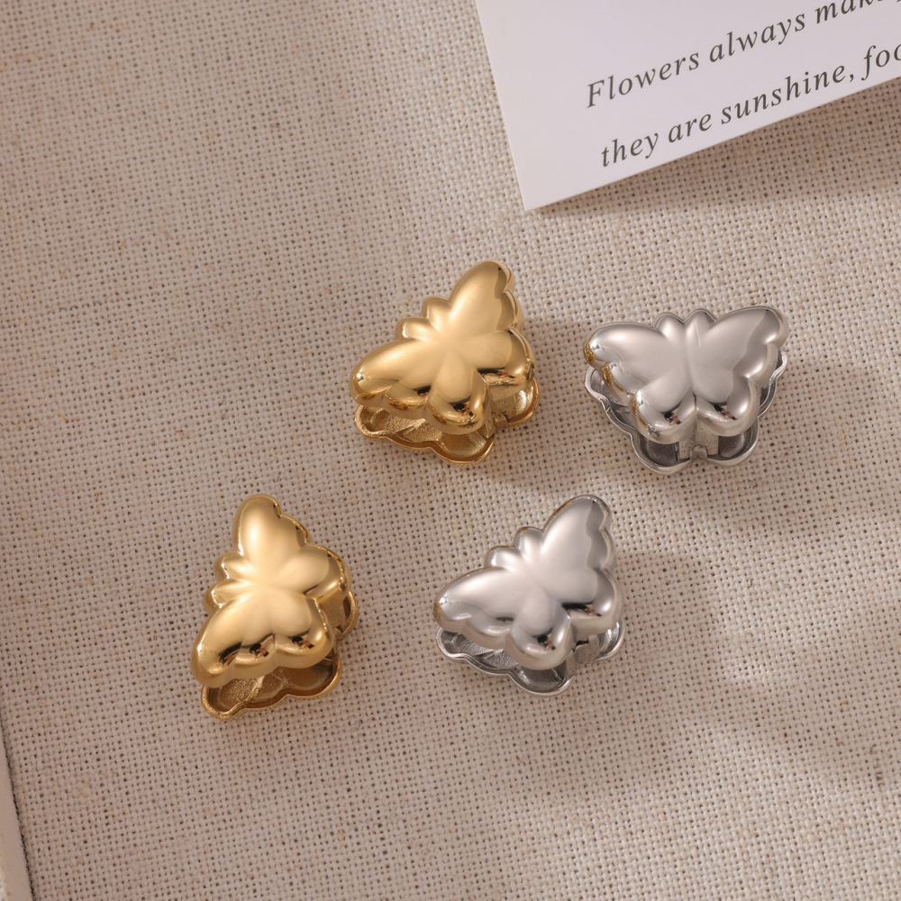 Butterfly Dome Stainless Steel Stud Earrings with PVD 14K Gold Coating