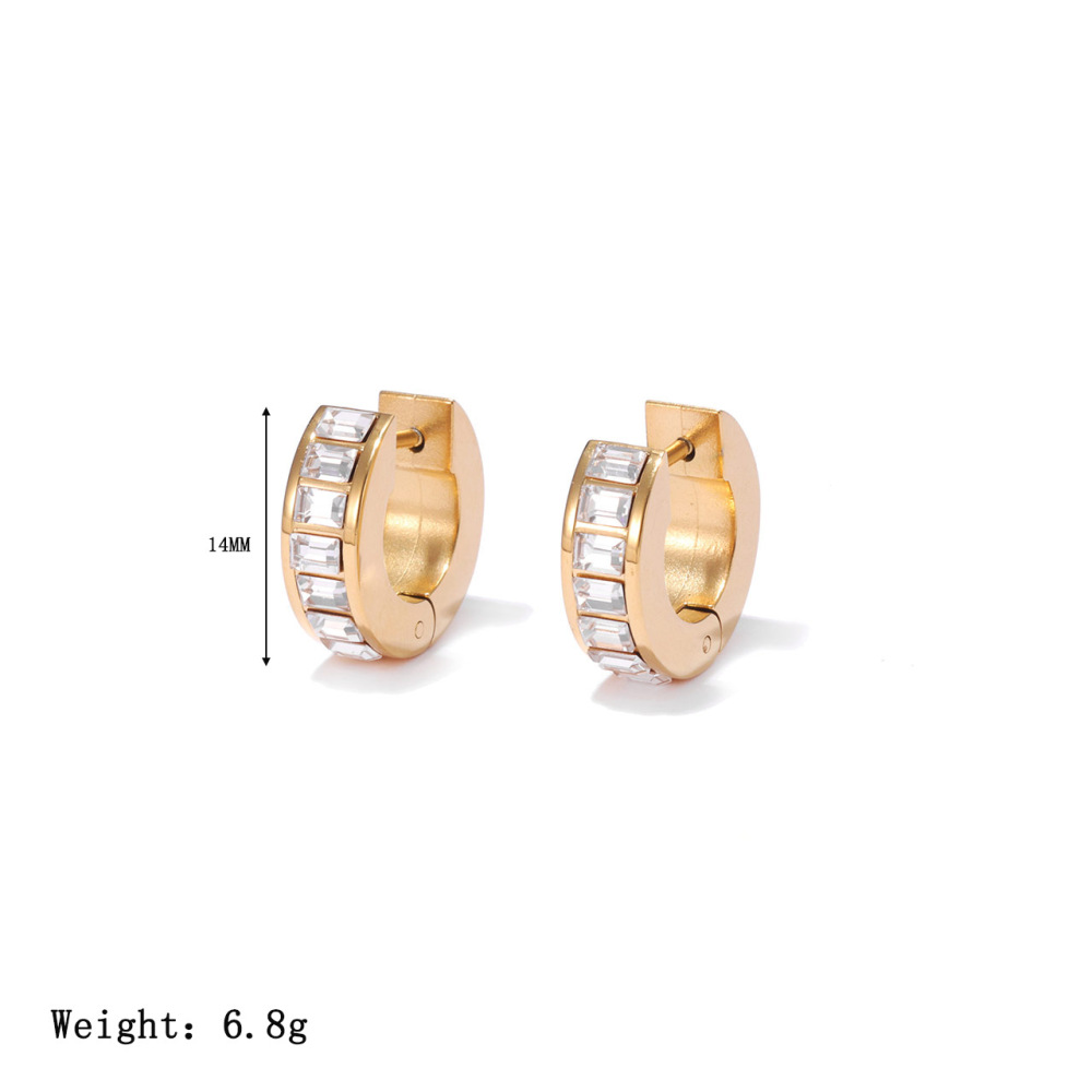 Baguette Cubic Zirconia Stainless Steel Hoop Earrings with PVD 14K Gold