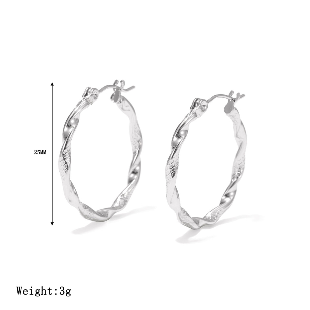 Twisted PVD 14K Gold Stainless Steel Hoop Earrings with Textured Finish