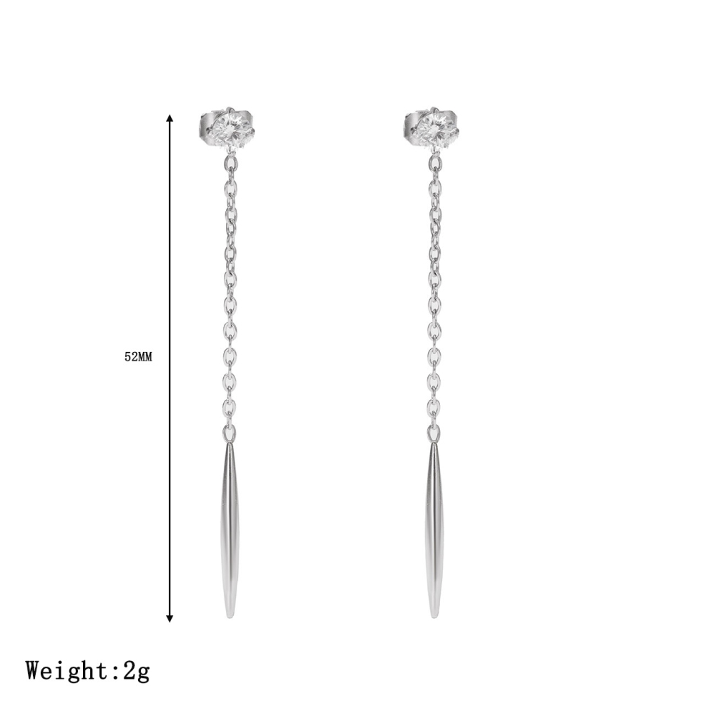 Minimalist PVD 14K Gold Stainless Steel CZ Long Chain Spike Drop Earrings