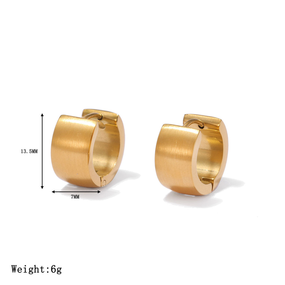 Brushed Stainless Steel Wide Huggie Hoop Earrings with PVD 14K Gold