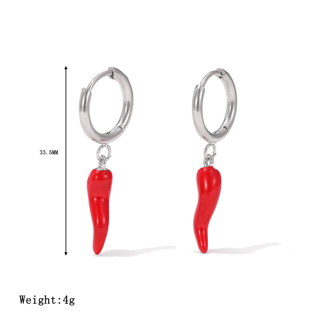 Polished Stainless Steel Chili Pepper Charm Hoop Earrings with PVD 14K Gold
