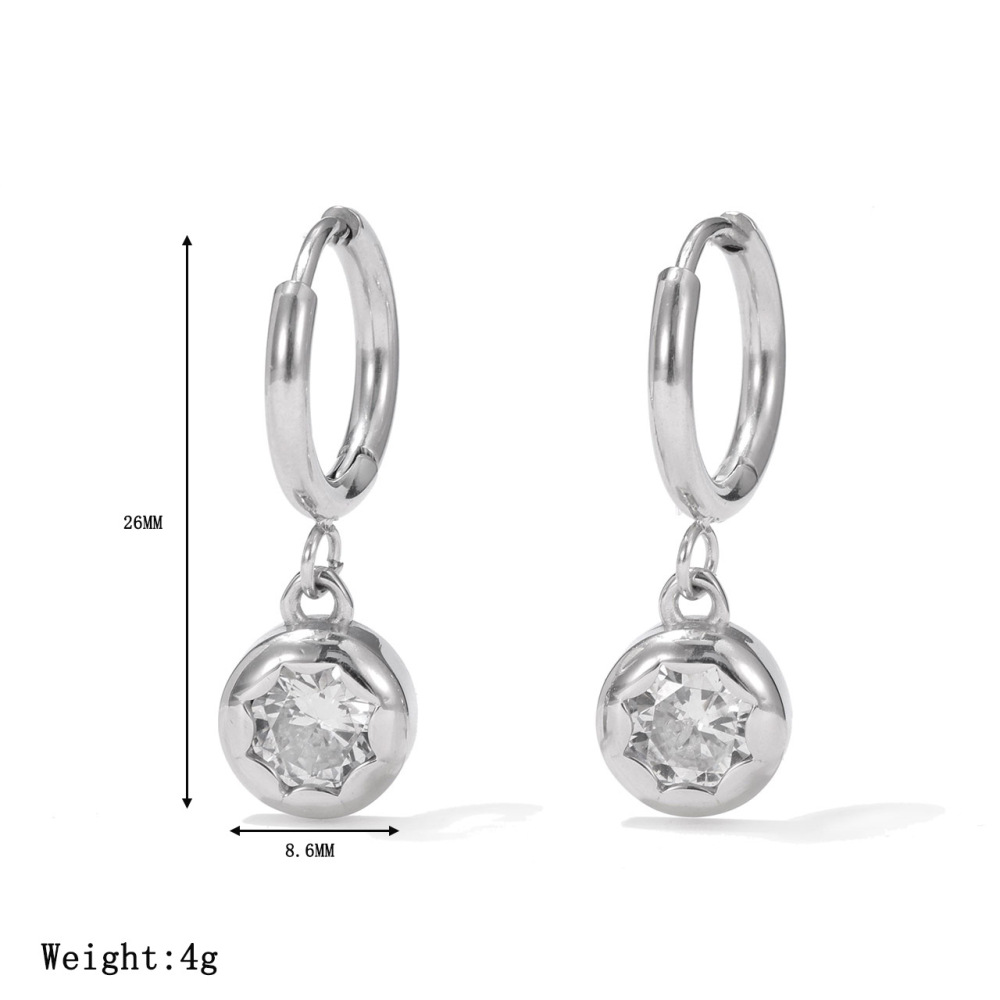 Minimalist Crystal Disc Charm Stainless Steel Huggie Hoop Earrings in PVD 14K Gold