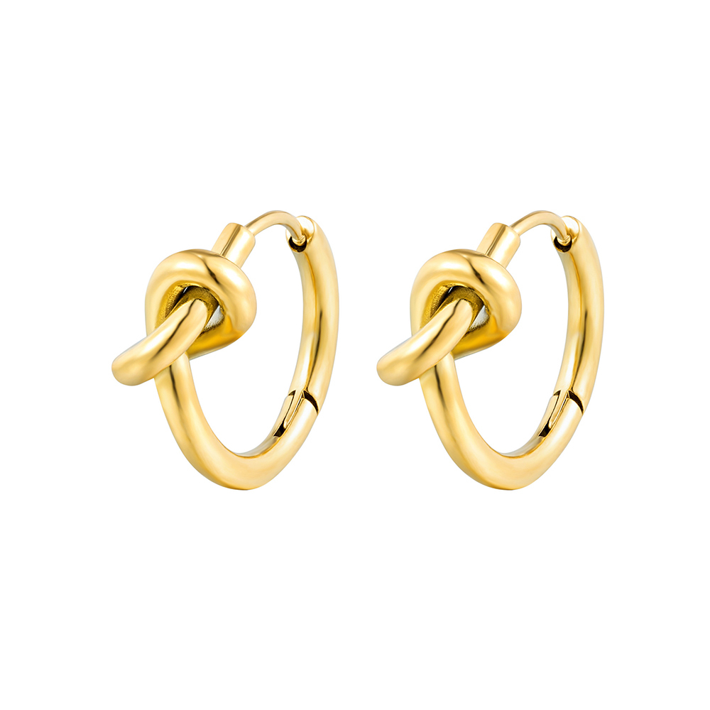 High Polished Knotted Huggie Hoop Earrings In PVD-coating Stainless Steel