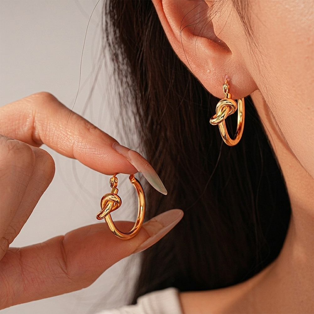 Nordic Knot Small Hoop Earrings In Stainless Steel with PVD gold coating
